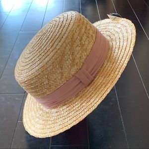 H & M Natural Straw Hat with Pink Trim